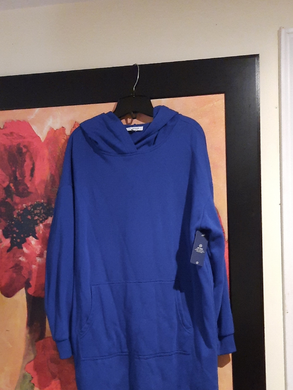 Fleece Hooded LOOSE FIT Tunic Or Dress with Kangaroo Pocket XL 50bust 30"long